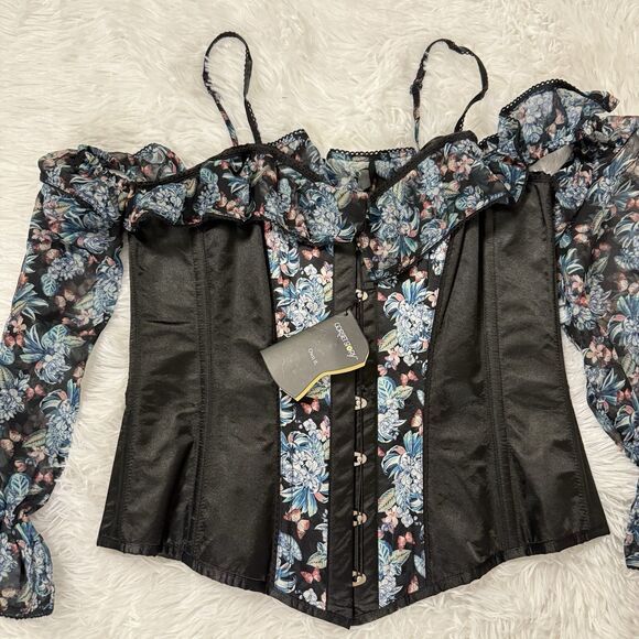 Corset Story Elegant Overbust Corset Top Floral Chiffon Sleeves US 16 NEW 36'' - Picture 2 of 15